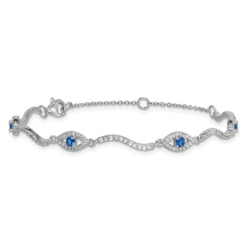 Sterling Silver Evil Eye Bracelet with CZ Accents