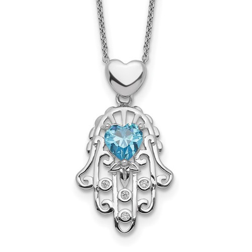 Sterling Silver Hamsa Necklace with Hearts