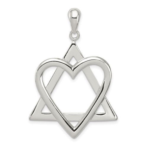 925 Sterling Silver Star of David Heart Pendant