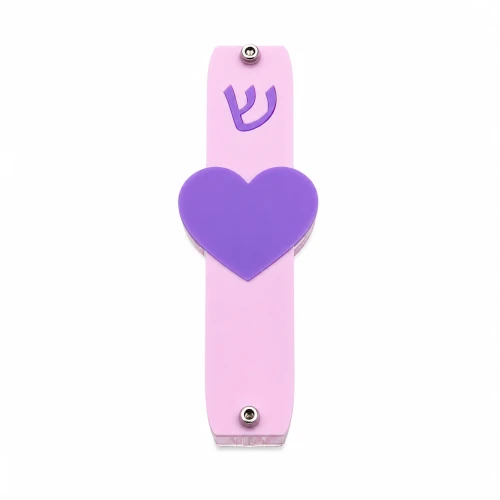 Baby Pink Mezuzah Case with Purple Heart for Kids