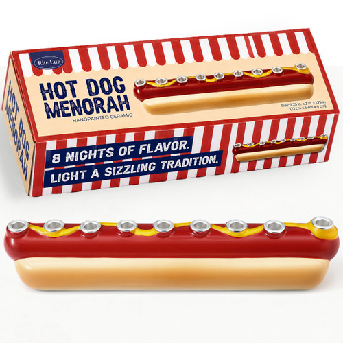 Hand-Painted Hot Dog Ceramic Menorah