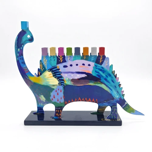 Colorful Dinosaur Hanukkah Menorah