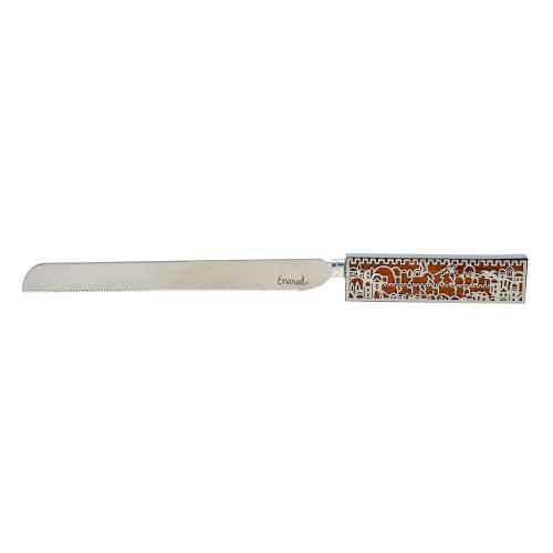 Jerusalem Challah Knife with Acacia Wood Handle