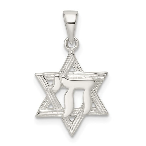 Sterling Silver Star of David Pendant with Chai