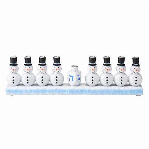Chanukah Snowmen Hand-Painted Menorah