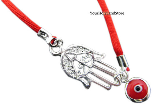 KABBALAH RED STRING BRACELET with Silver Protection Hand