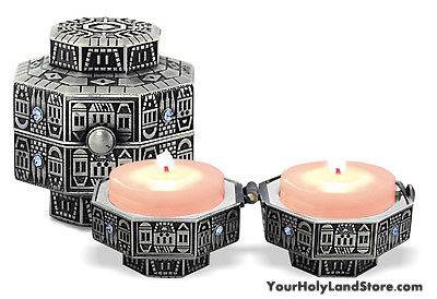 Jerusalem Shabbat Pewter Candlesticks