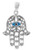 Filigree Hamsa with Evil Eye Pendant in 925 Sterling Silver