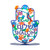 Colorful Hamsa Stand with Shalom in Hebrew and English