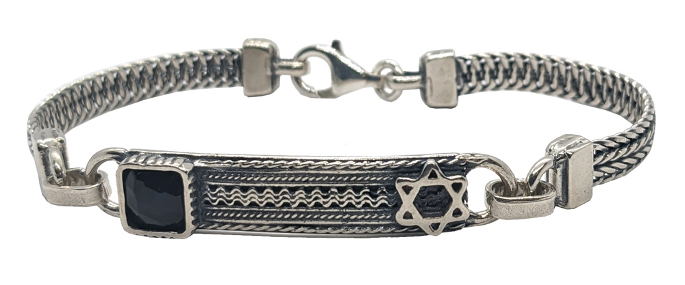 Sterling Silver Men's Bracelet with Star of David and Blessing