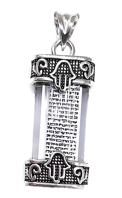 Sterling Silver Hamsa & Shema Yisrael Scroll Mezuzah Necklace