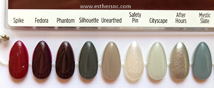 cnd shellac swatches from spike to mystic slate