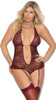 Plus Size Wine Ultra Low Cut Lace Teddy