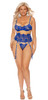 Plus Size Gorgeous Royal Blue Embroidered Lace and Mesh Bra Set