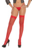 Red Fishnet Thigh High Stockings with Lace Top