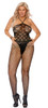 Plus Size Black Crochet Halter Style Bodystocking 