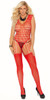 Plus Size Red Crochet Net Bodystocking with Open Crotch