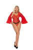Plus Size Deep V Red Lace Teddy with Bell Sleeves