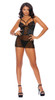 Sexy Black Mesh Lace Satin Chemise Set