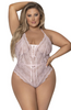 Plus Size Soft Floral Blush Lace Strappy Teddy