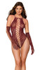 Seamless Zebra Burgundy Fishnet Teddy and Glove Set