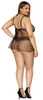 Plus Size Lovely Stretch Black Lace and Mesh Babydoll Set