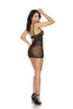 Embroidered Black Mesh Chemise Set