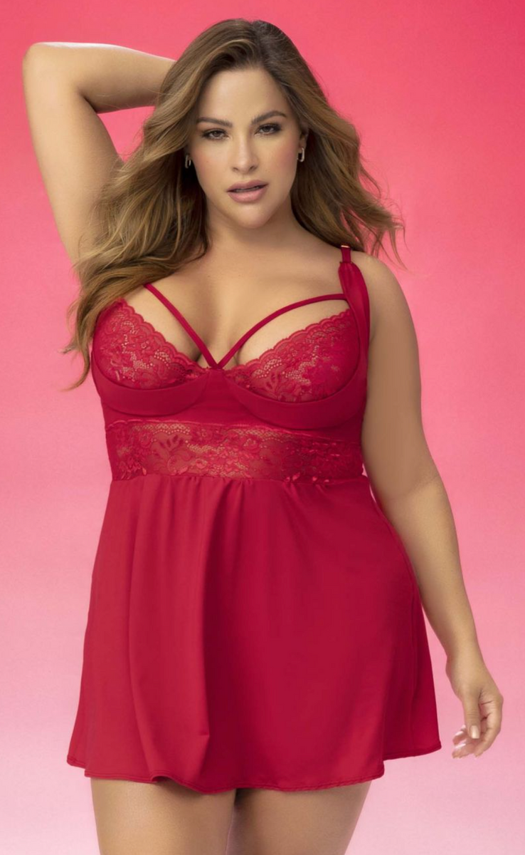Plus Size Lovely Red Lace Babydoll