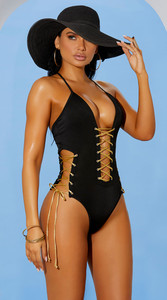 Black Lace Up Monokini