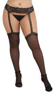 Plus Size Elegant Black Sheer Suspender Pantyhose