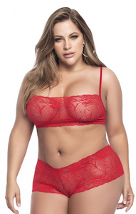 Plus Size Red Lace Bralette and Panty Set