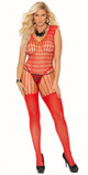 Plus Size Red Crochet Net Bodystocking with Open Crotch