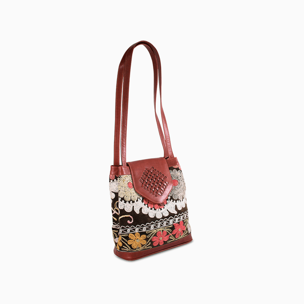 Suzani Shoulder Bag with Brown Leather
