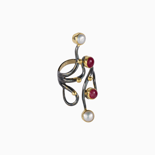 Gemstone Finger Ring - Red/White
