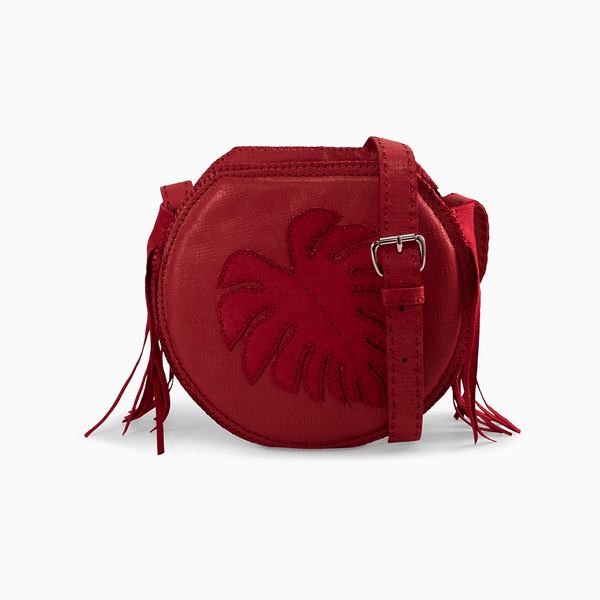 Red Leather Circle Crossbody Bag