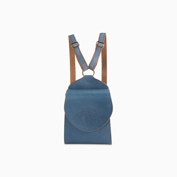 Rounded Leather Backpack - Light Blue