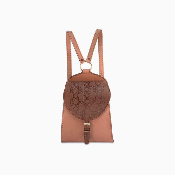 Rounded Leather Backpack - Mauve