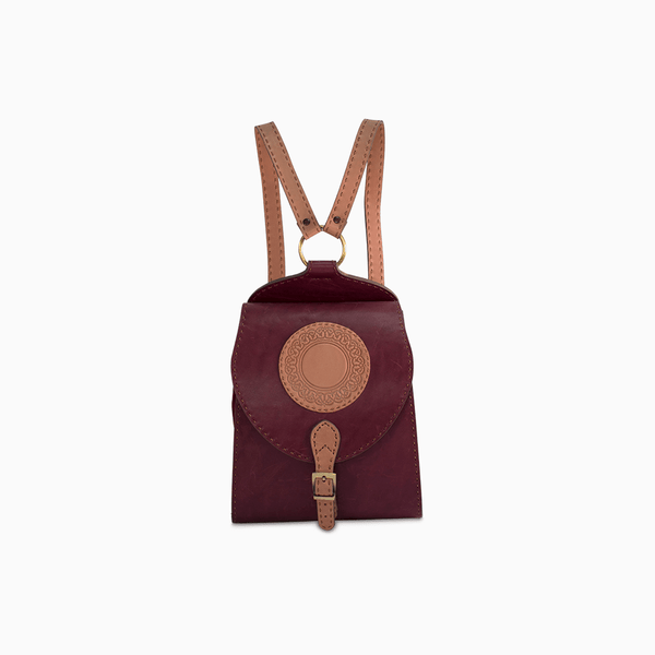 Rounded Leather Backpack - Burgundy