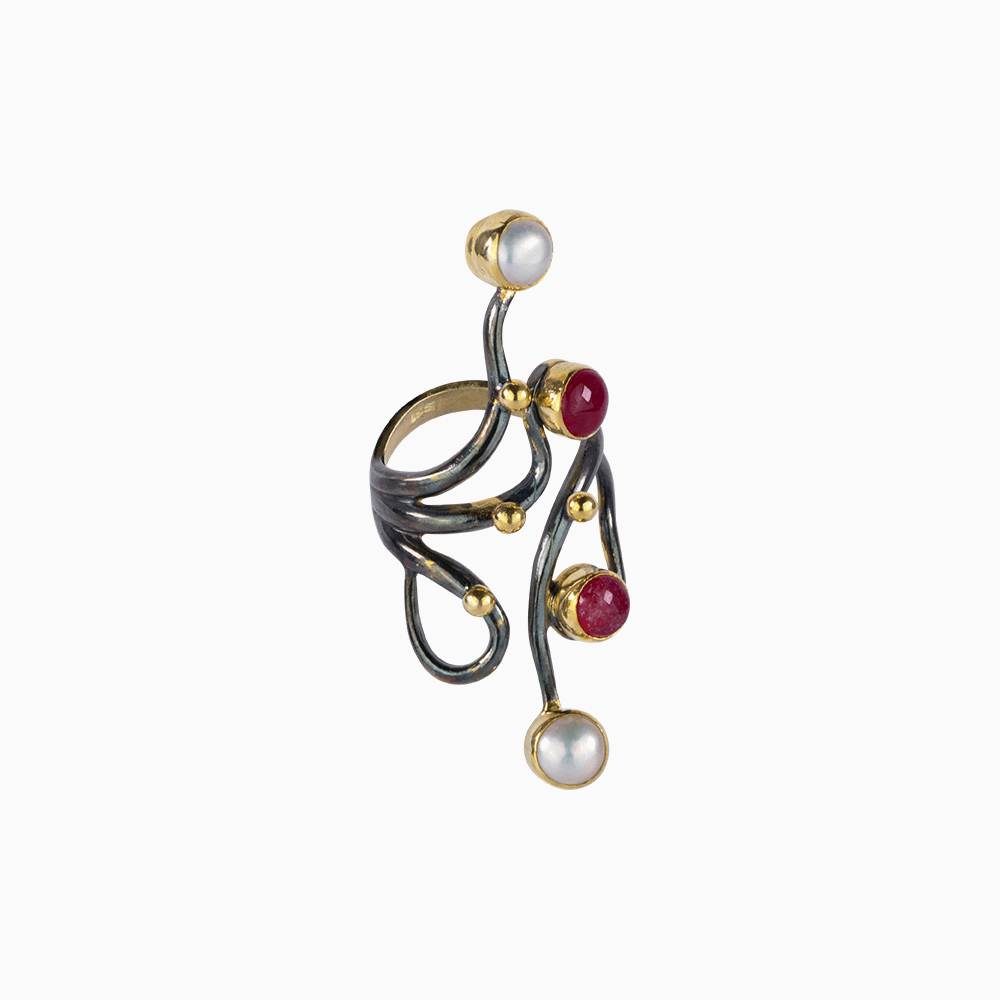 Gemstone Finger Ring - Red/White
