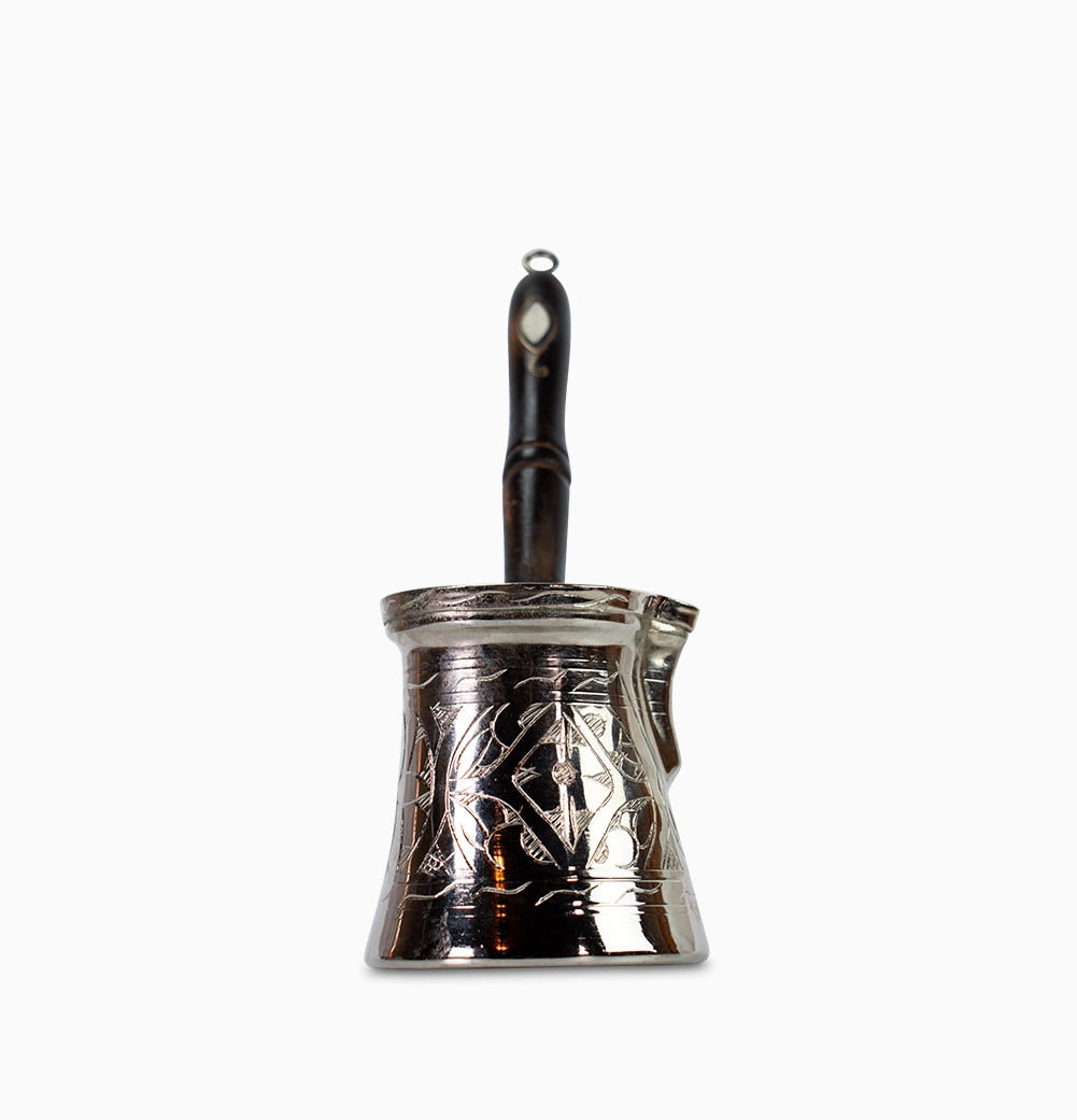 Hand Embossed Turkish Coffee Pots, Silver (Cezve)