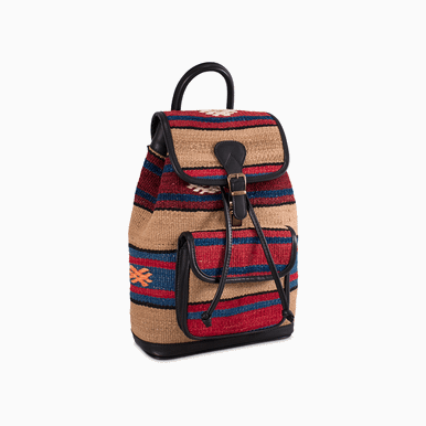 Red Kilim Tapestry Wool Fabric Black Leather Trim Drawstring Small Mini Backpack Vintage | Bags | Red Kilim Tapestry Wool Fabric Black  main image 3