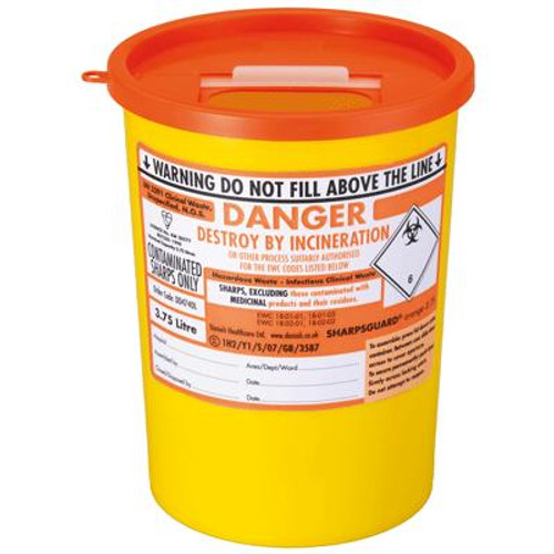 Sharps Bin With Yellow Lid – 3.75 Litre
