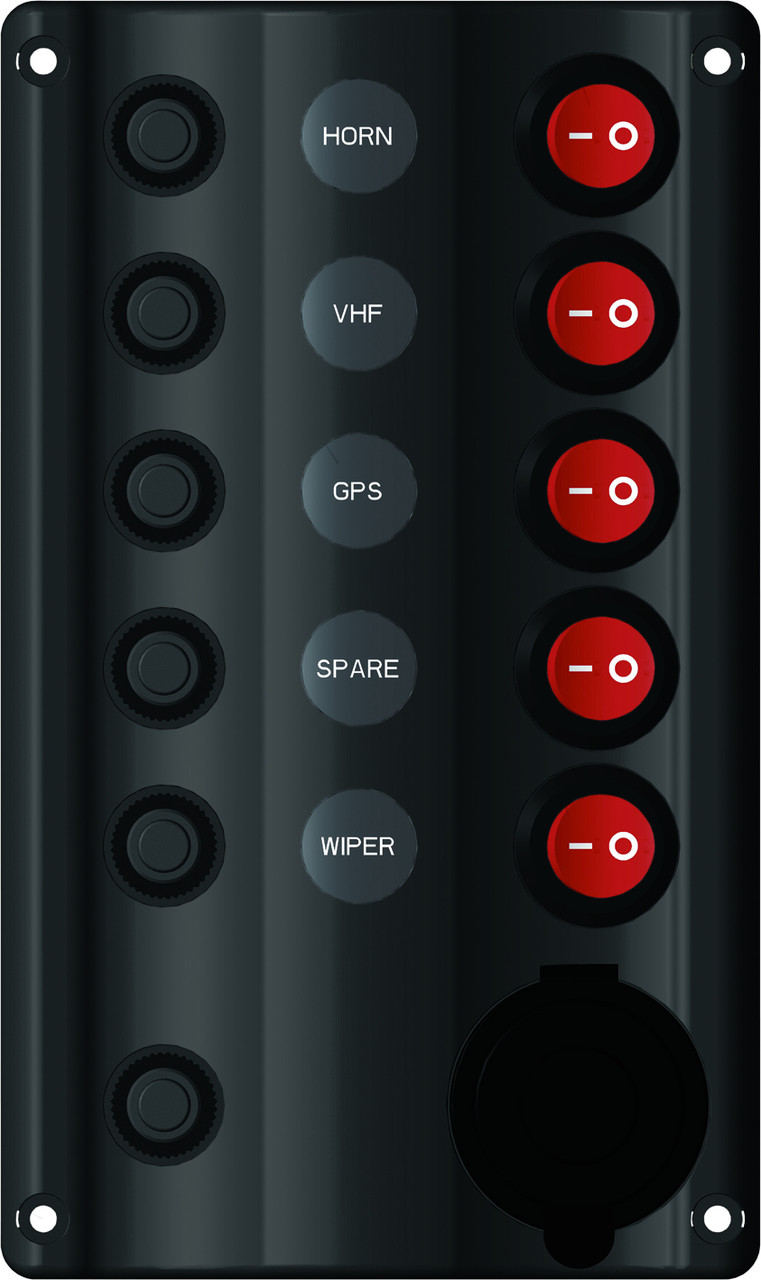 Switch Panel with Circuit Breaker & Cig Socket - 5 Switch