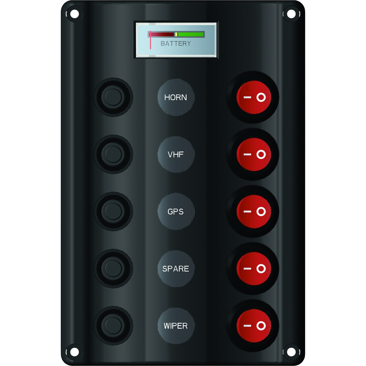 Switch Panel with Circuit Breaker 7 Battery Meter - 5 Switches