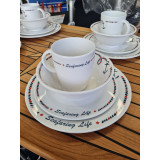 Dinner plate, breakfast plate, mug and bowl available