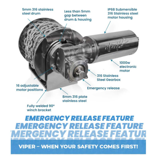 “S” Series Micro 1000W Stainless - Steel Winch Bundle | 4mm x 100m VIPER-30038-4S