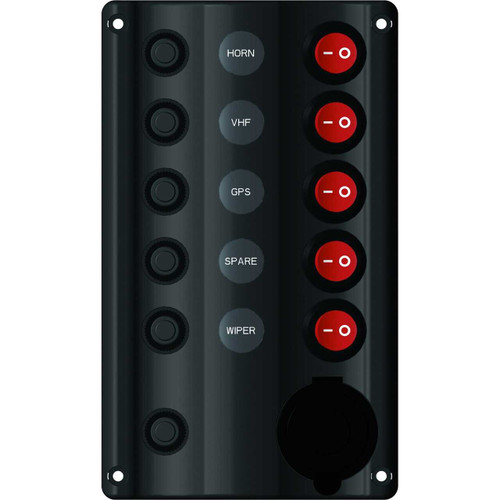 Switch Panel with Circuit Breaker & Cig Socket - 5 Switch RWB5826