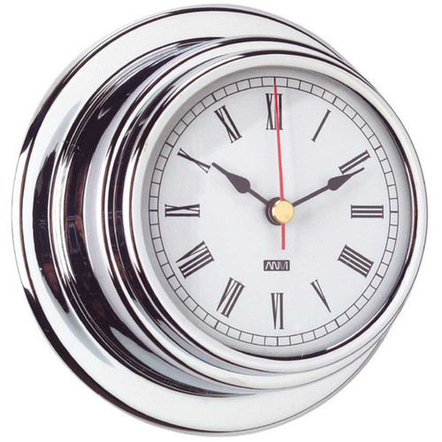 Clock - 120mm Chrome Plated Brass with Roman numerals RWB4555