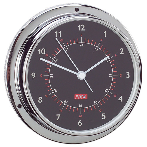 Clock - 95mm Chrome Plated Brass with Black Face Clock - 95mm Chrome Plated Brass with Black Face