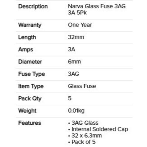 Glass Fuse 3 amp 52303BL